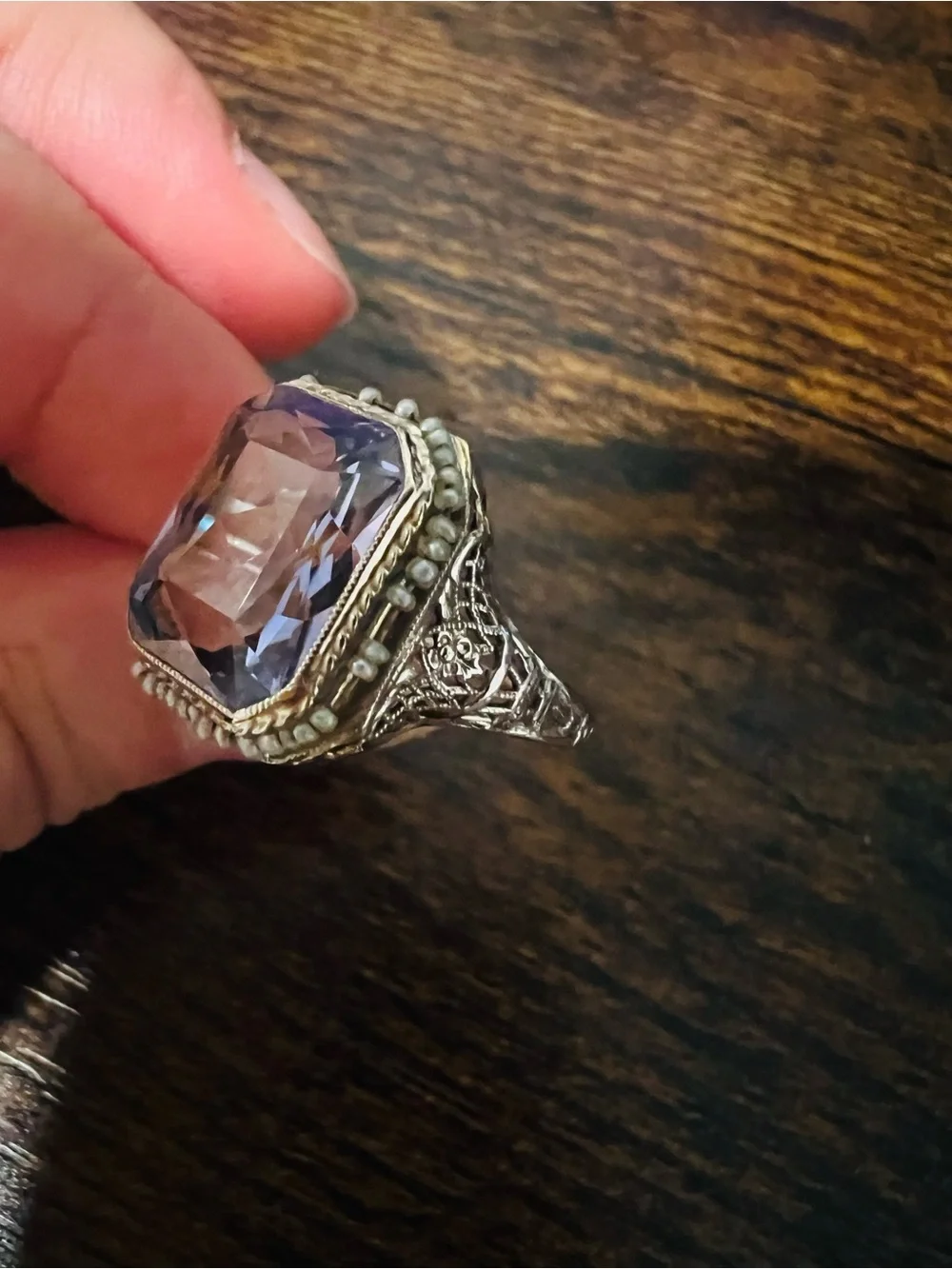 Vintage 14K White Gold Filigree Sapphire Ring – Art Deco